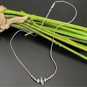 Vintage Unsigned Southwestern Silver & Turquoise Tube Beads 15” Necklace 4g